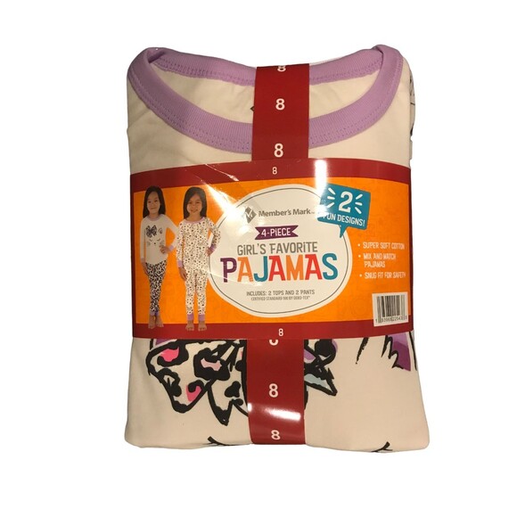 2 pair Girl's size 8 Pajamas (4 pieces) Cats Members Mark - Picture 1 of 2
